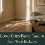Living room with freshly painted pastel walls and a paint roller.